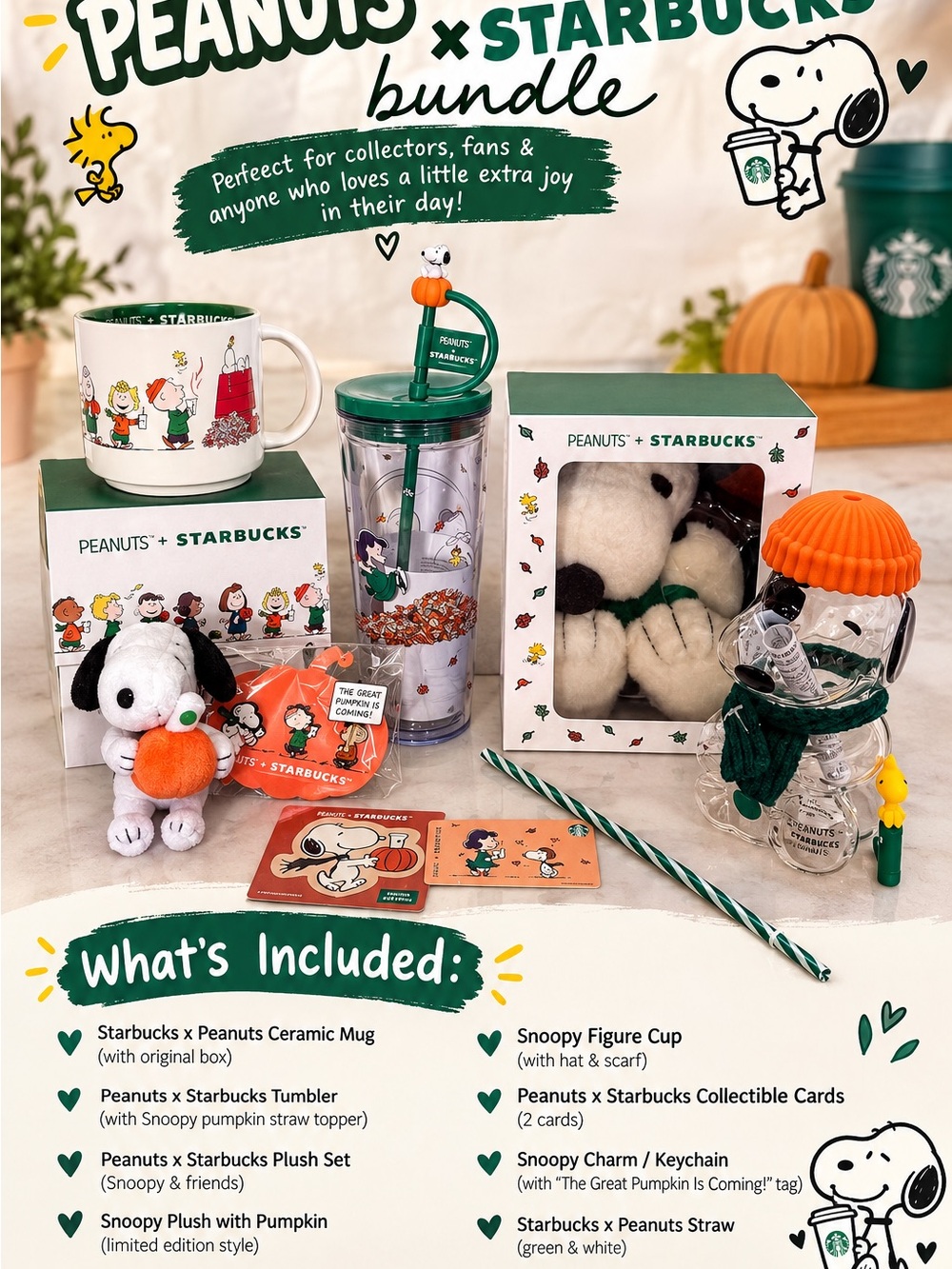 Starbucks Peanuts Bundle - Green, Orange, White, Black